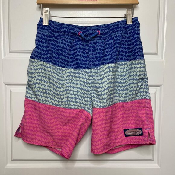 Vineyard Vines Wavy Tails Chappy Swim Trunks Boys Size Small (8-10) Pink, Blue - Picture 2 of 9